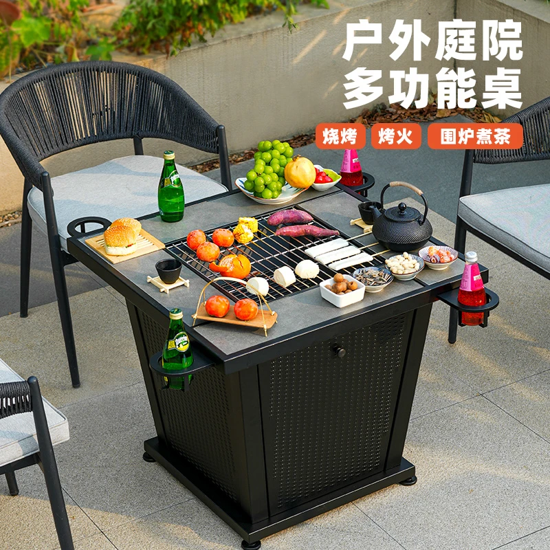 户外工匠多功能烧烤桌家用庭院阳台烤火炉围炉煮茶取暖炉烧烤架桌