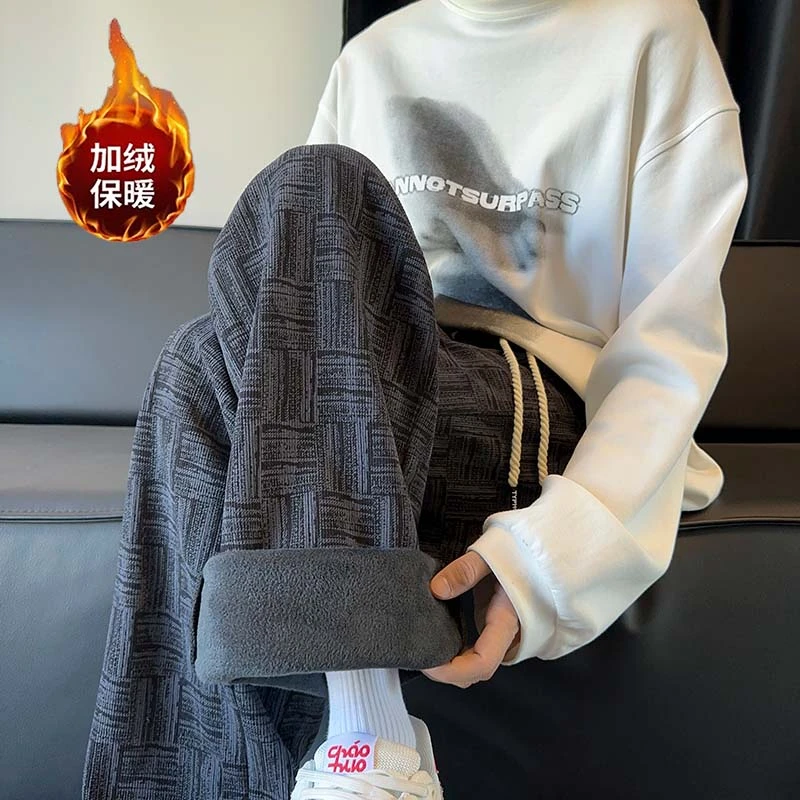 直筒灯芯绒裤子男秋冬款2024新款潮牌加绒运动卫裤宽松阔腿休闲裤