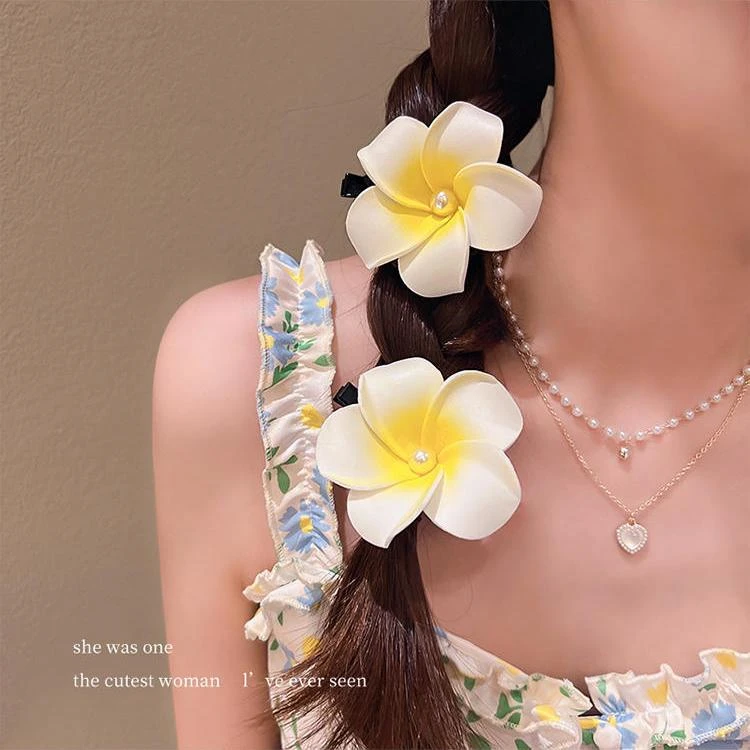 傣族发饰鸡蛋花头饰发夹边夹小夹子度假海边配饰花朵发卡刘海夹女