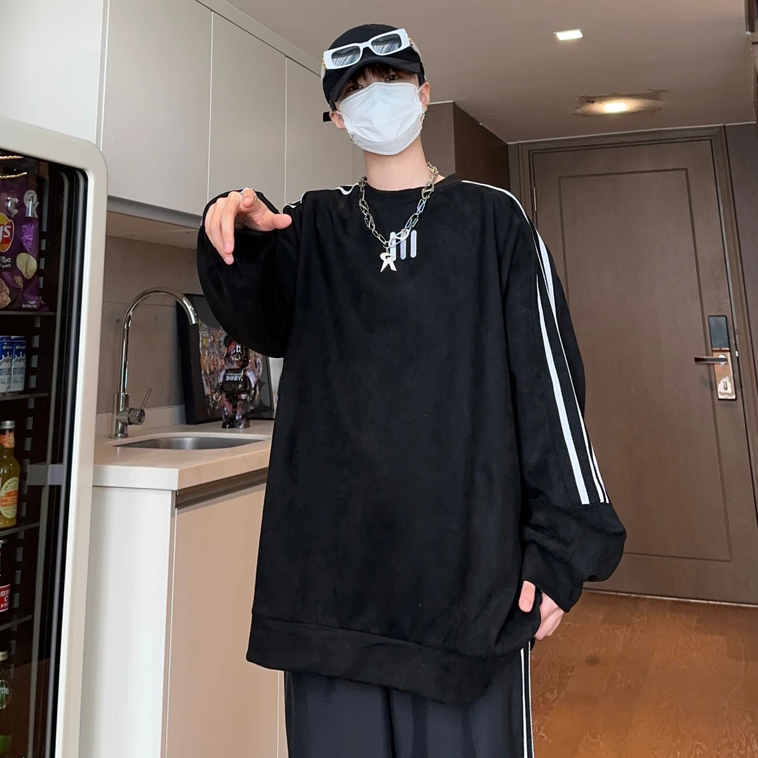 秋季男女同款巴黎卫衣拼接美式复古休闲长袖宽松百搭圆领上衣潮牌