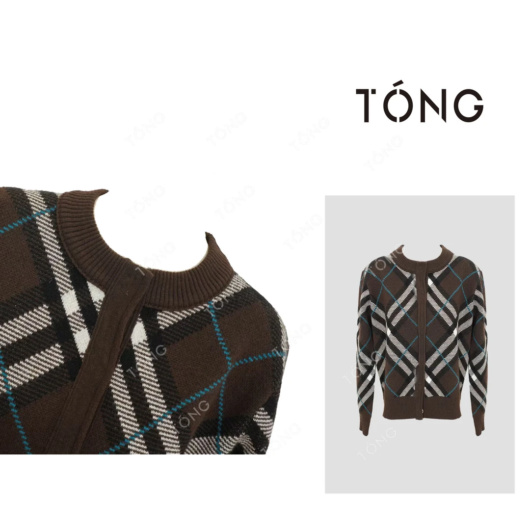 【伽威】BBR经典条纹格子拼色毛衣外套开衫 GM007