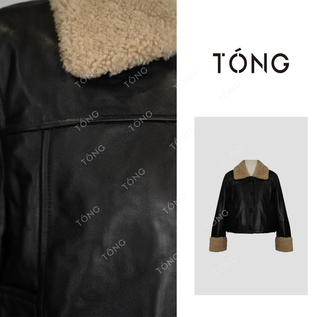 【烟雨江畔】冬季新款绵羊皮羊毛毛领时尚百搭气质皮衣 GW249