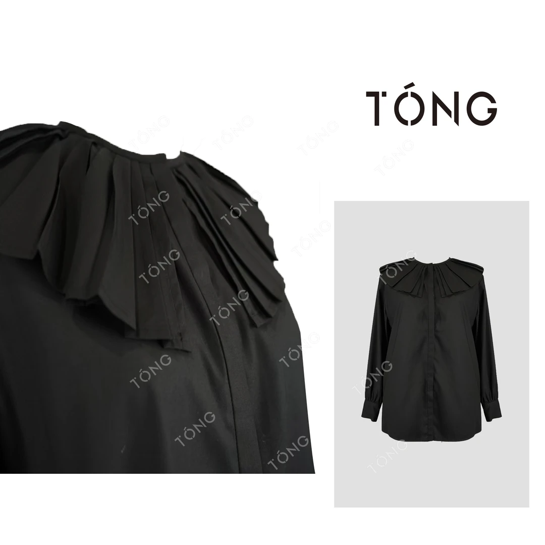 【松本】优雅领口小众设计感百搭黑衬衫 GC015