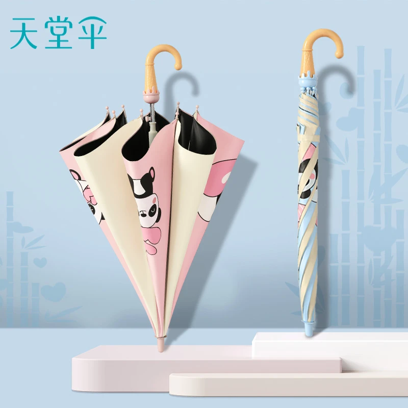 新品天堂伞直柄便携半自动黑胶遮阳学生长柄雨伞安全加固学生雨伞