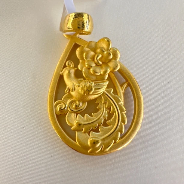 【小婷专享】足金999  凤凰花朵水滴吊坠   2.47