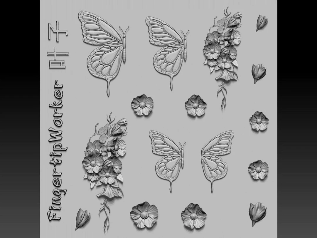 FingertipWorker联名叶子｜原创小众百搭蝴蝶花模具