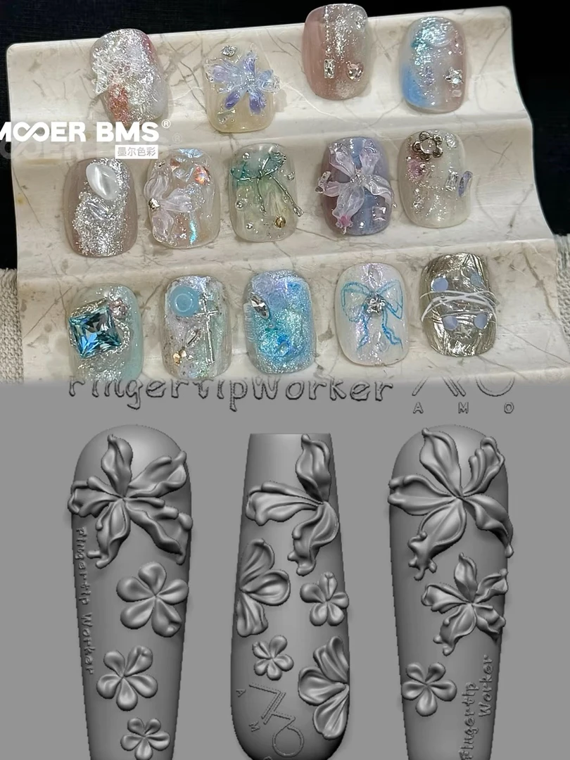 FingertipWorker联名amo｜精致小众常用流体冰花美甲饰品模具（送胶