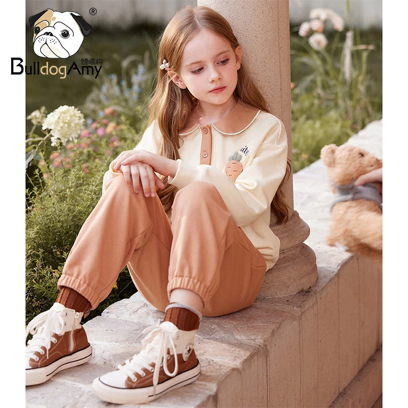 【现货】TF933527女童套装2024秋装新款卡通萝卜长袖T恤裤子两件套