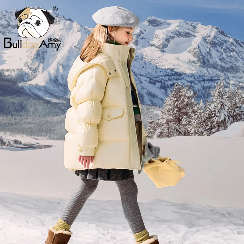 女童90白鸭绒羽绒服2024冬季新款连帽洋气加厚儿童外套保暖外套