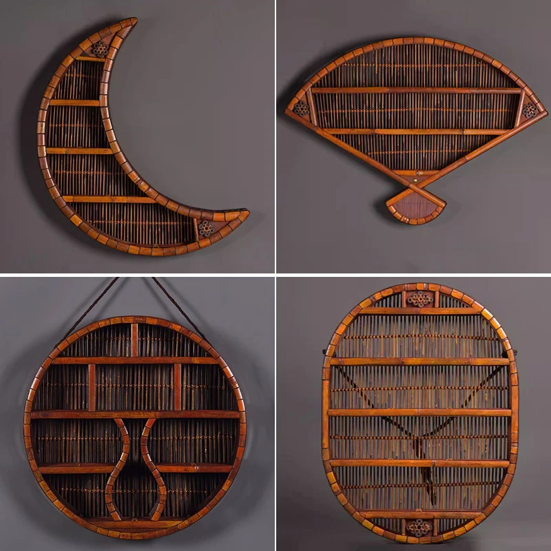 茶器博古架壁挂式竹制多宝阁架子桌面摆件轻奢高档复古茶具收纳架