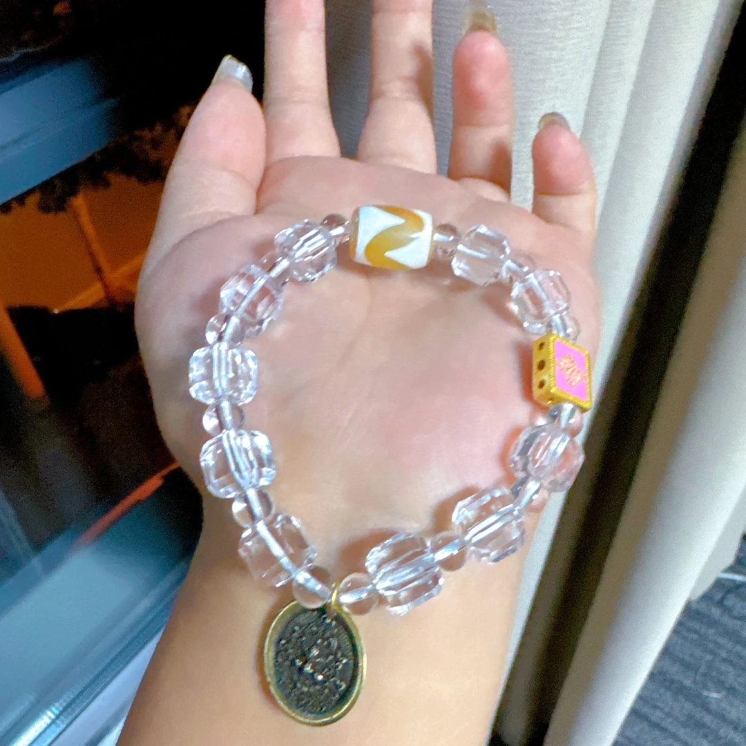 【莹莹专属】高档级珠宝天然白水晶虎牙手串M1191