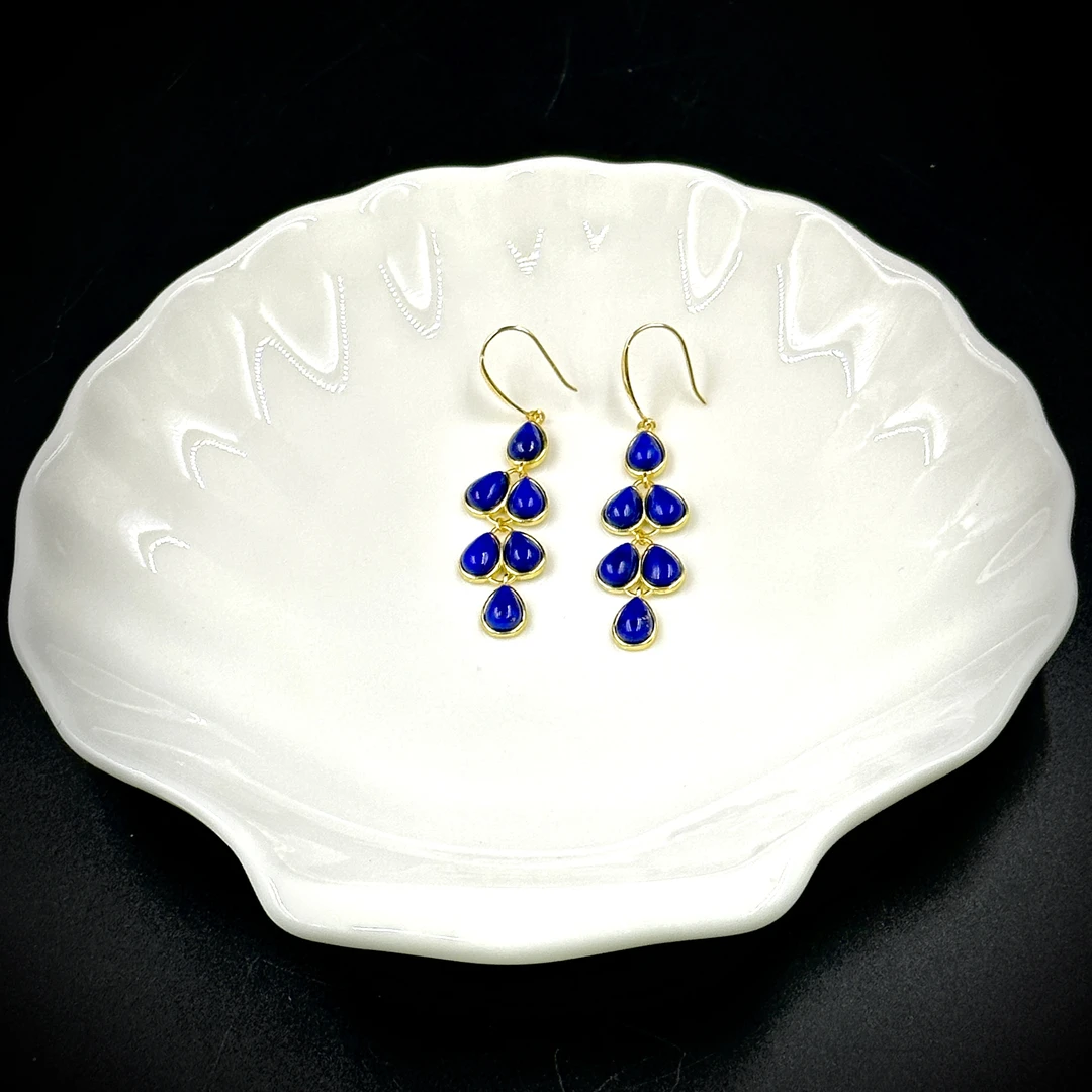 s925银【莹莹专属】天然青金石水滴耳钩M8904