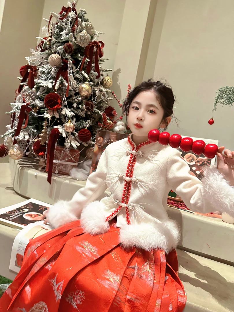 【倾城】女童冬款古风加厚拜年服中国风马面裙保暖毛呢231755Y