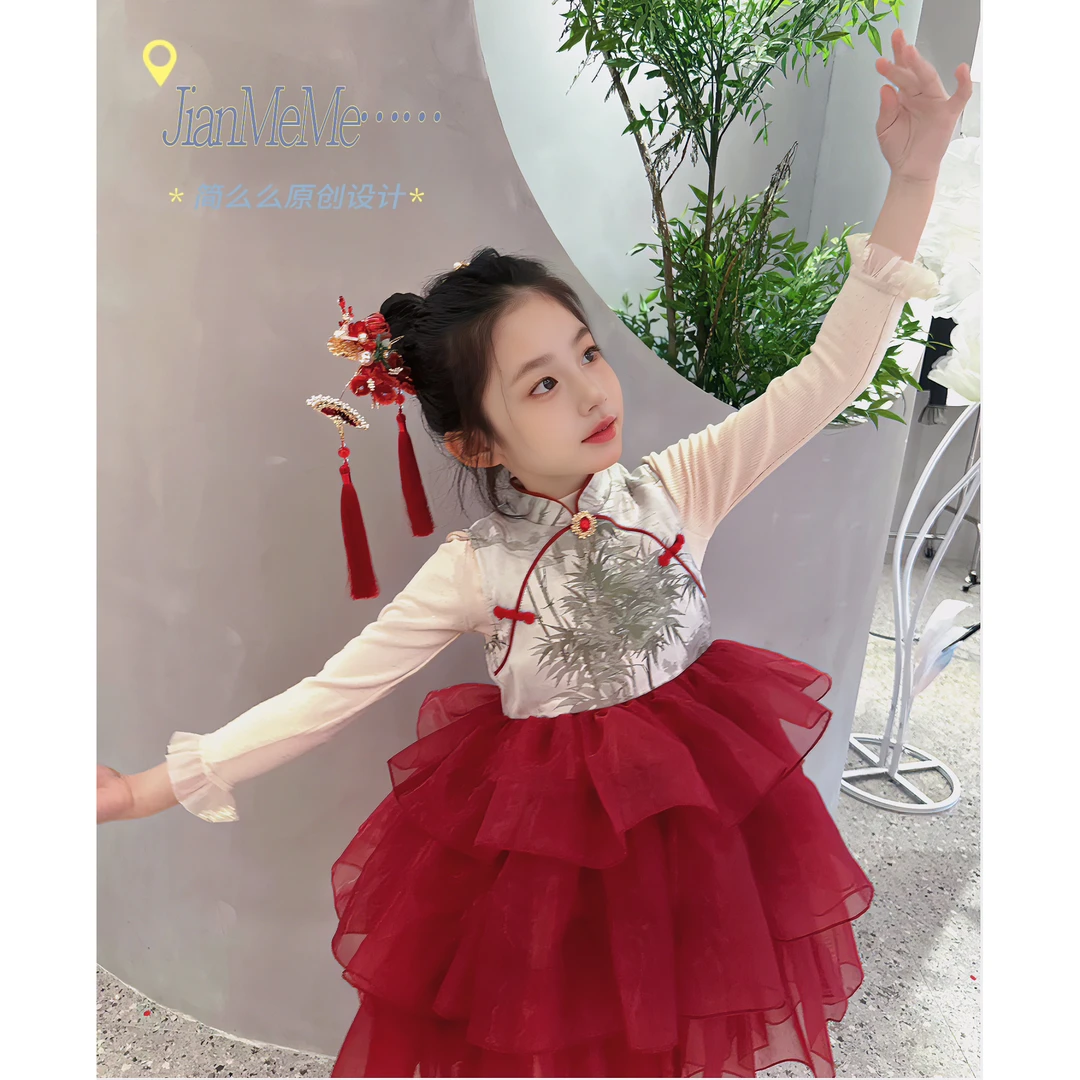 F028【红妆翠袖】中国风绣花重工蓬蓬网纱儿童公主裙连衣裙CH2645