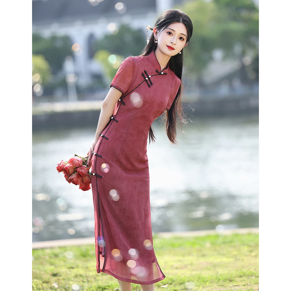 旗袍2025新款夏季改良年轻款少女新中式日常可穿素雅绝美修身淑女