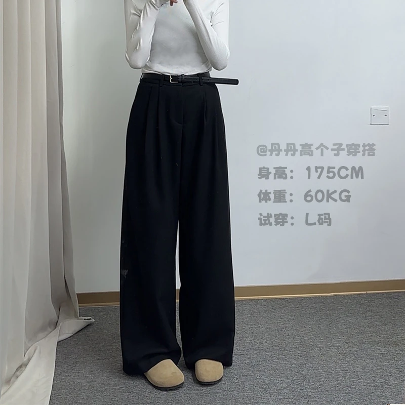 裤长113cm新款加厚西装裤高个子百搭西装阔腿裤女时尚百搭褶皱裤