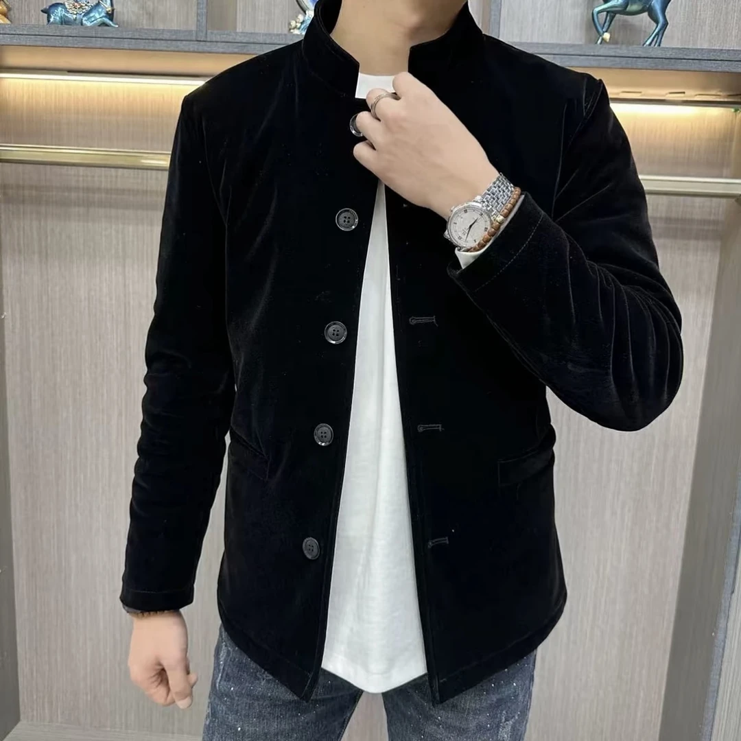 2024冬季新款中山装棉服外套商务休闲中国风男士立领棉衣修身百搭