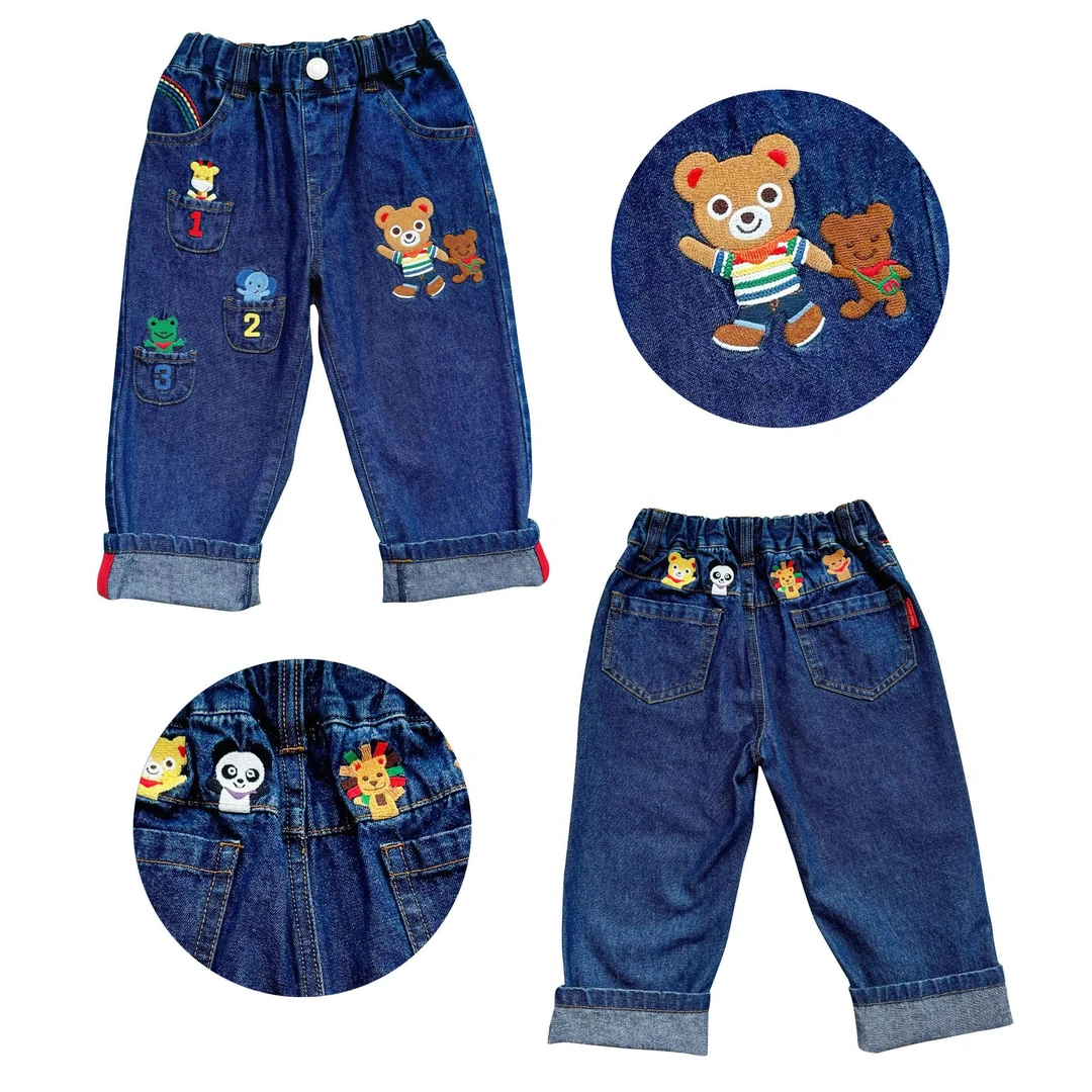 miki童装儿童牛仔裤123豪华多口袋动物园牛仔长裤男女童柔软裤子