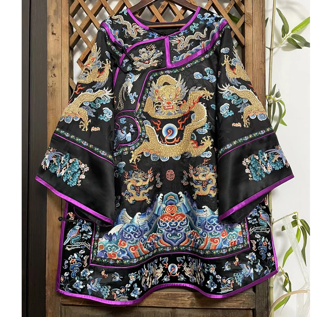 瑜玥传琦原创新款飞龙在天盘金绣圆领斜襟中式重工刺绣太太服上衣