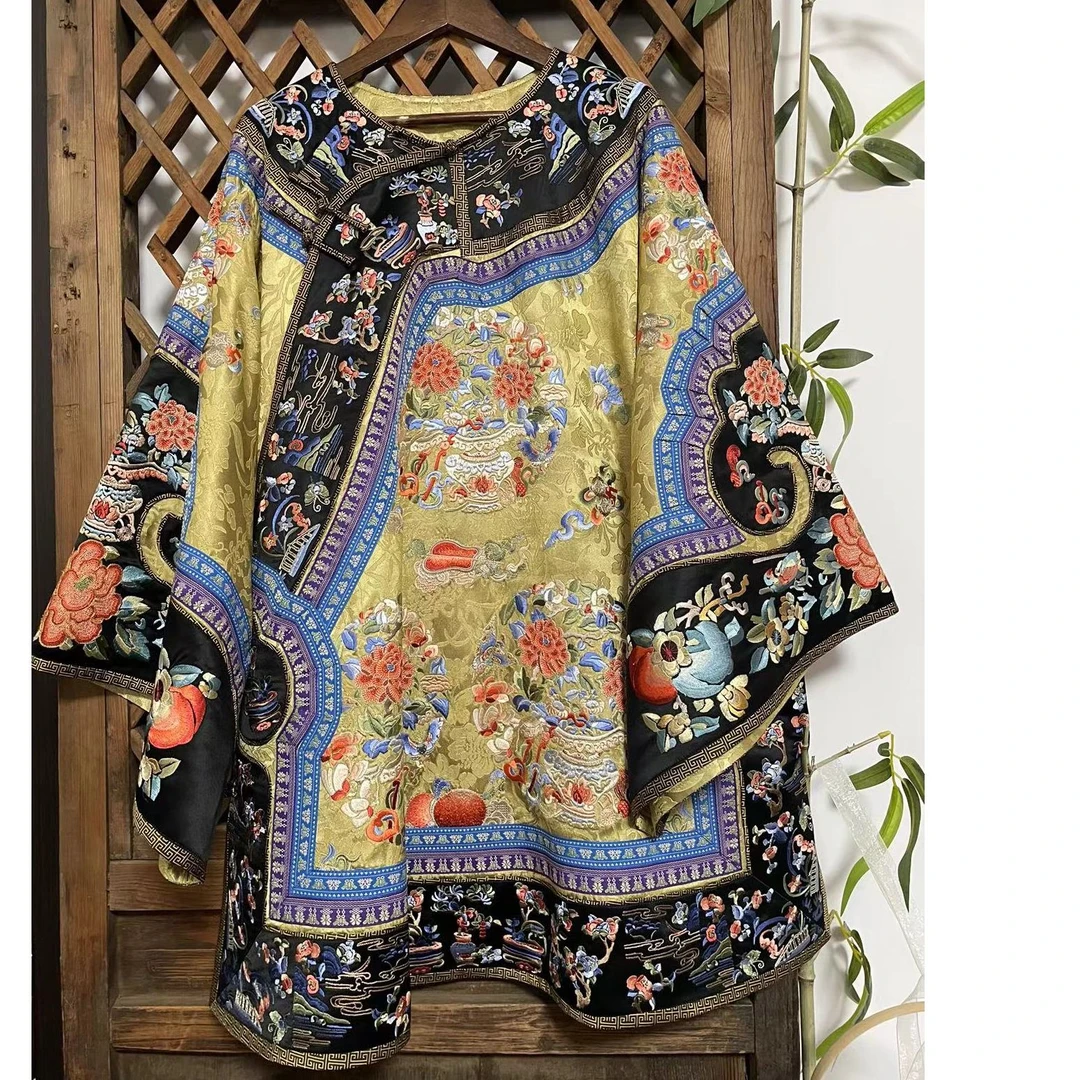 瑜玥传琦原创新款平平安安香云纱博古款打籽绣氅衣斜襟中式清汉服