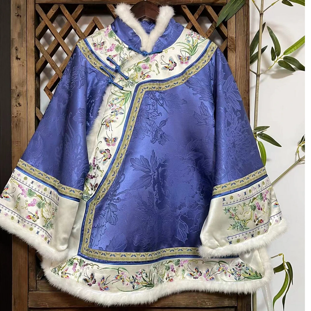 瑜玥传琦新款蝶恋花重工刺绣立领简单款上衣中式暗纹冬款加厚外套