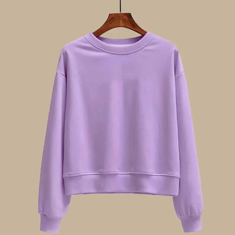 短款女落肩毛圈棉卫衣长袖时尚百搭宽松