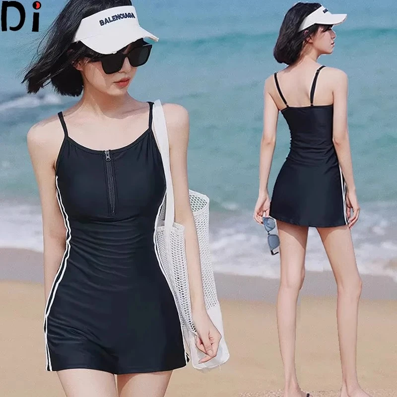 新款游泳衣吊带网红风性感平角裙式分体两件套女显瘦保守温泉度假