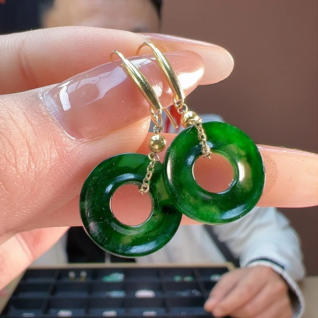 翡翠耳饰18K金镶嵌耳环