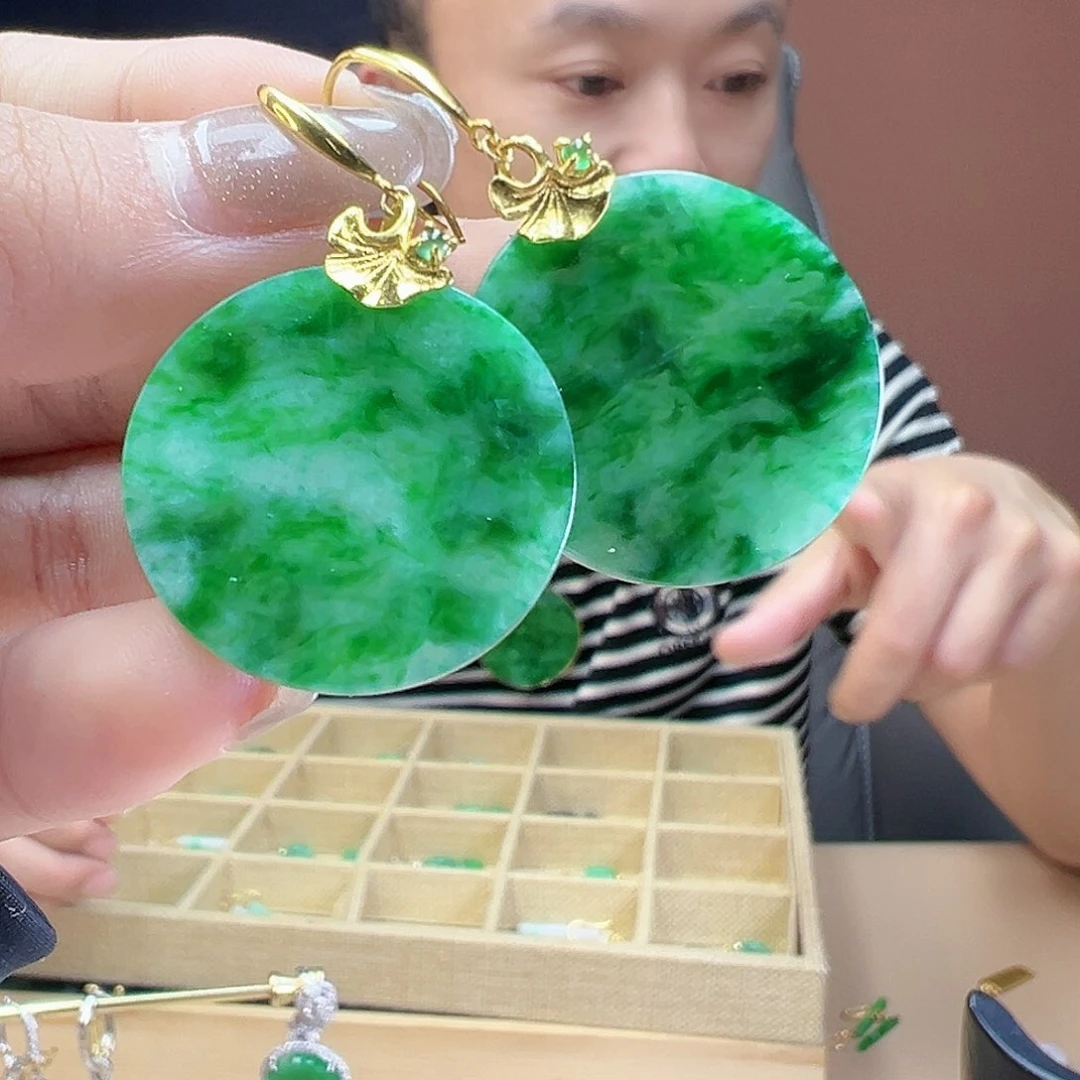 翡翠耳饰18K金镶嵌耳环