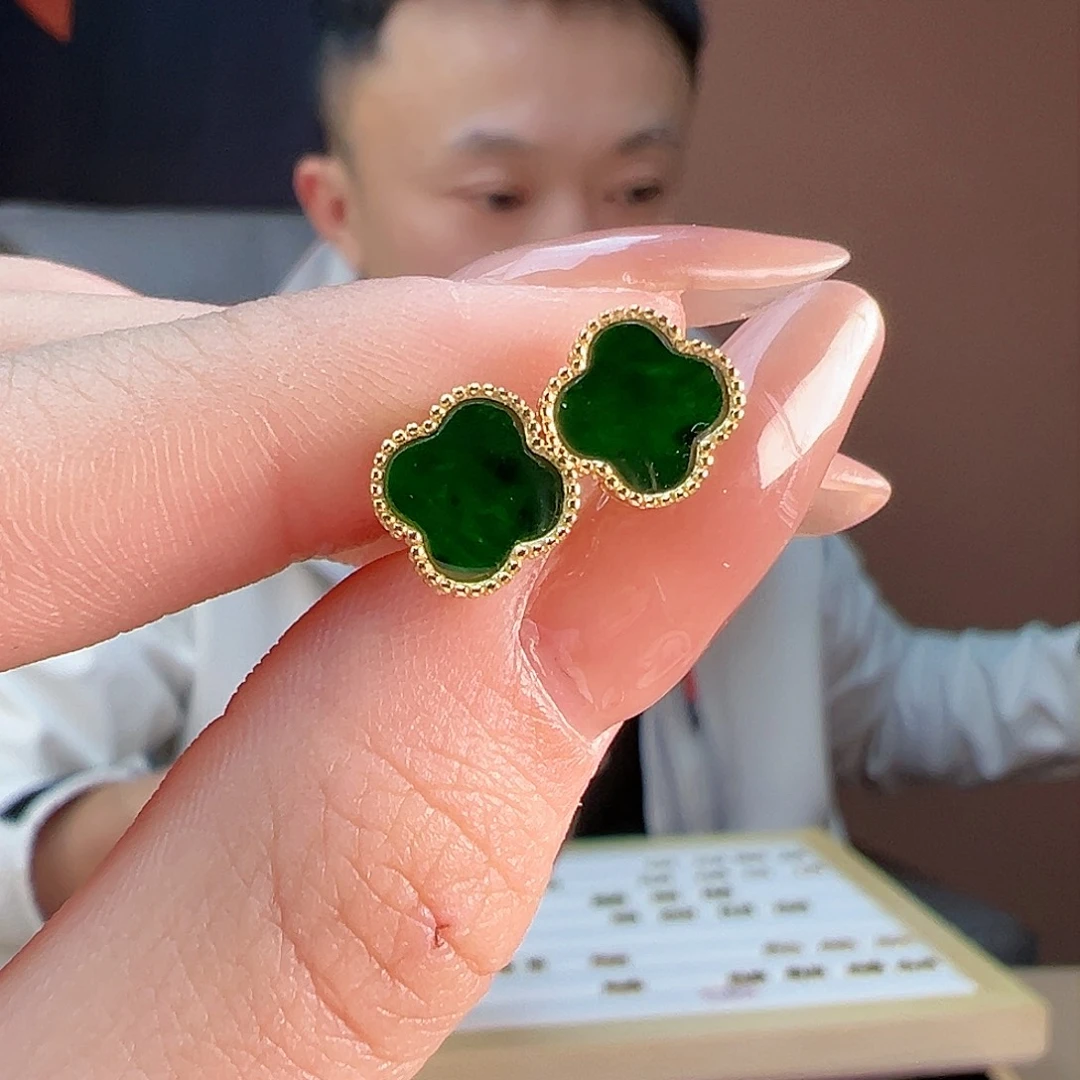 翡翠耳饰银S925镶嵌耳环