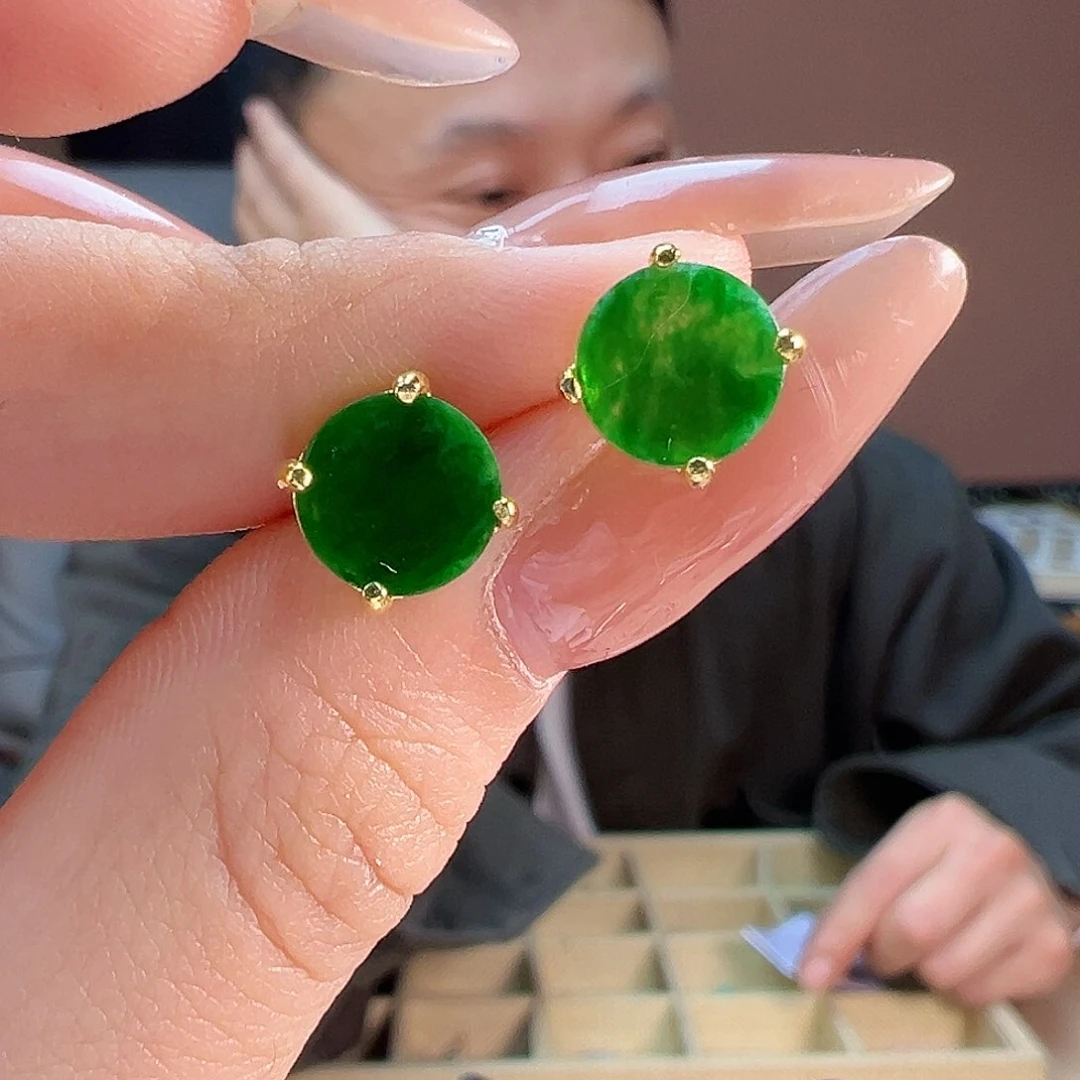 翡翠耳饰银S925镶嵌耳环