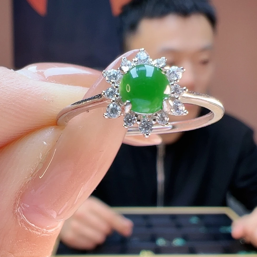 翡翠戒指银S925镶嵌戒指