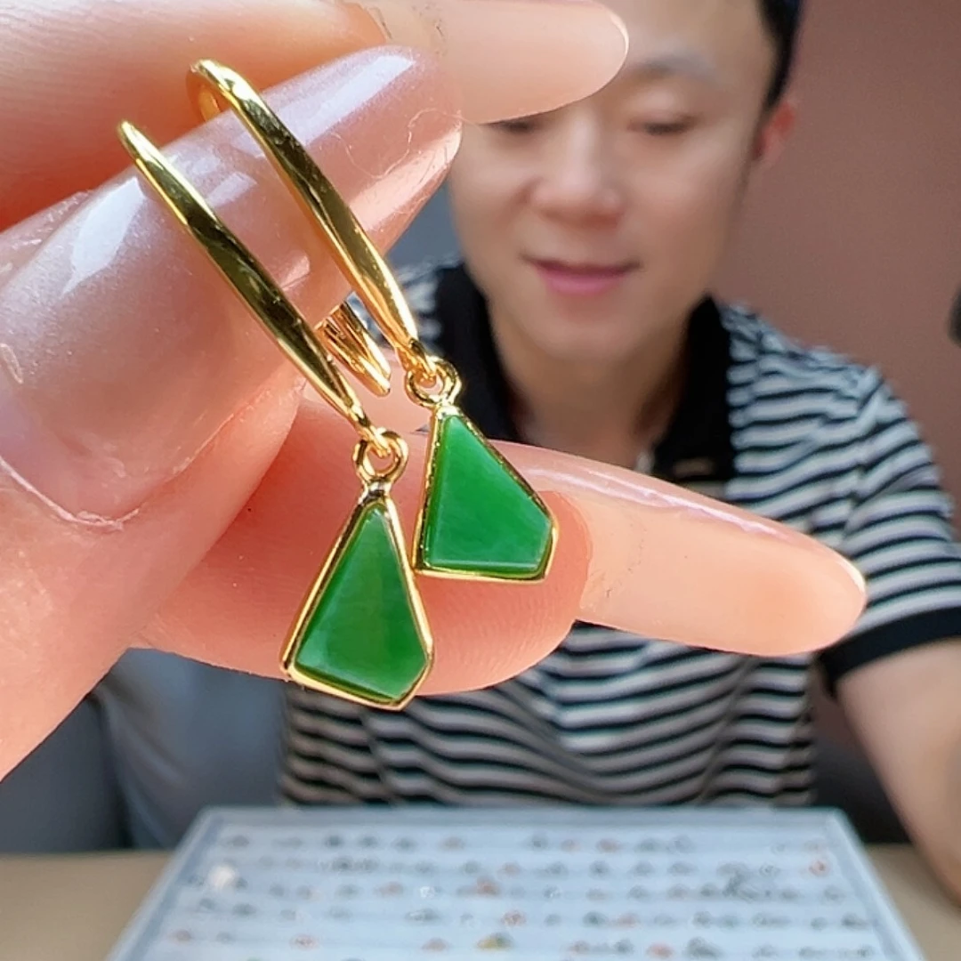 翡翠耳饰银S925镶嵌耳环