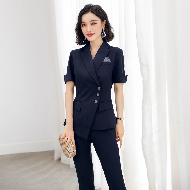 高端职业套装女夏季短袖工装面试正装商务西服珠宝店售楼部工作服
