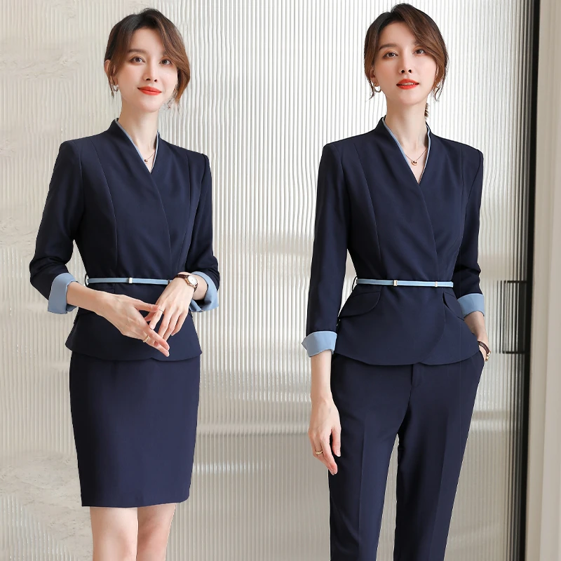 时尚减龄职业装套装女春秋OL西装套裙空姐售楼部美容师工作服工装