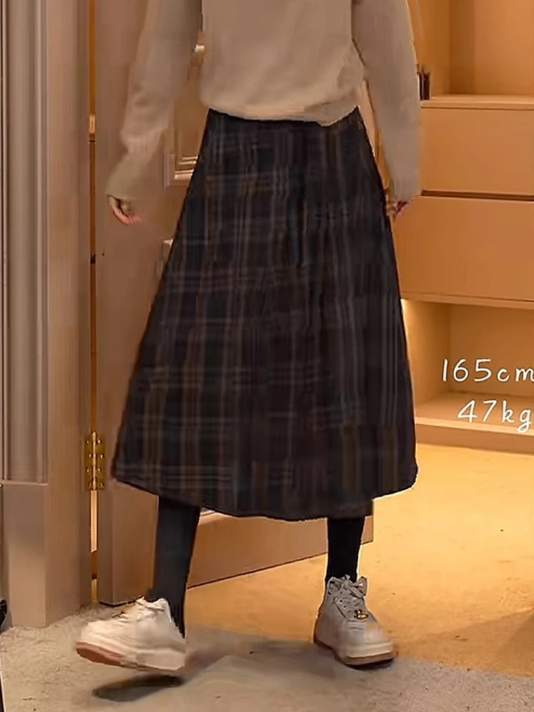 多娜同款女装高级感格子毛呢半身裙女秋冬遮胯显瘦中长款A字裙子