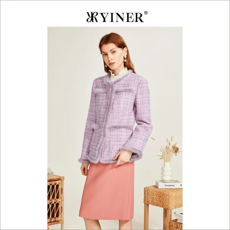 【白鹅绒】YINER音儿专选女装冬季小香风轻盈保暖水貂毛边羽绒服