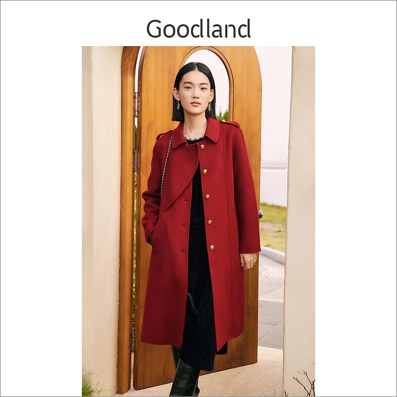 【丫头baby专属】Goodland美地女装新款毛呢大衣LC63580080