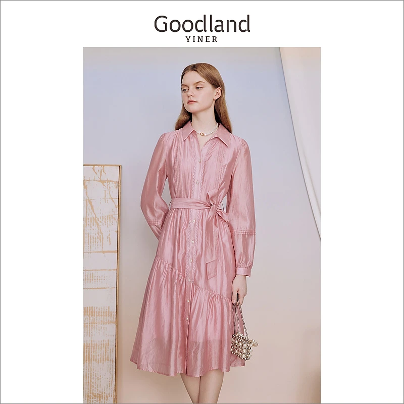 【柔滑天丝】Goodland美地秋季莱赛尔海鸥领连衣裙