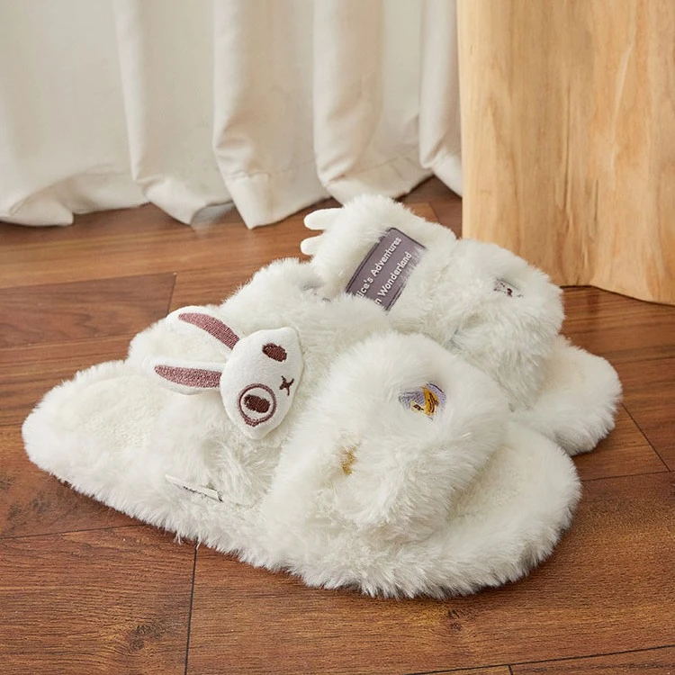 大英博物馆爱丽丝系列卡通可爱毛绒怀表兔拖鞋防滑