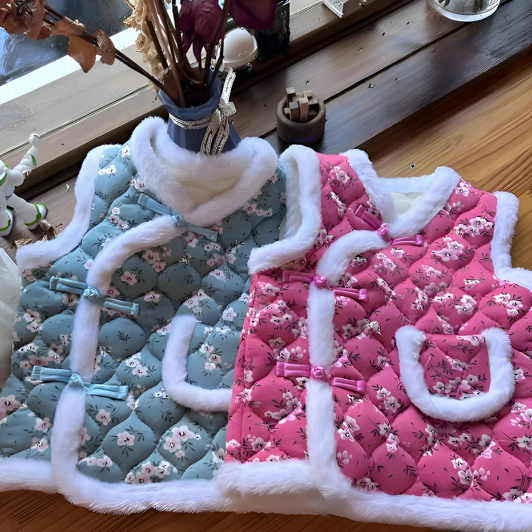 婴儿马甲女童男洋气大花秋冬装新中式马夹外穿儿童国风夹棉保暖衣