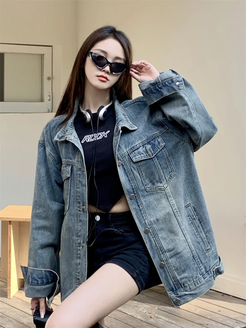牛仔外套女2024春秋款oversized上衣宽松大版型牛仔上衣复古幂式