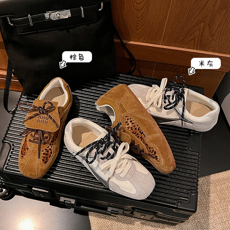 2024年新款翻盖美式复古马毛阿甘鞋豹纹潮牌休闲德训鞋女款软底