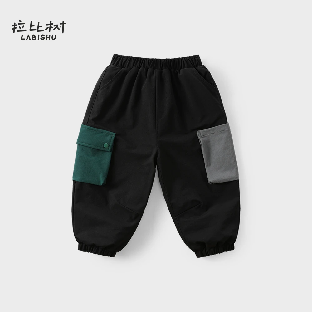 拉比树童装男童秋冬季休闲裤新款宝宝宽松加绒儿童时尚口袋长裤