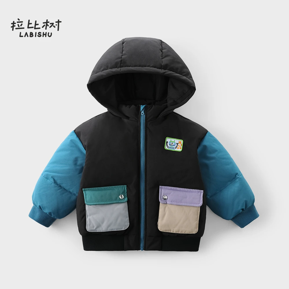 拉比树童装男童连帽休闲羽绒服2024冬季新款宝宝男童羽绒服保暖
