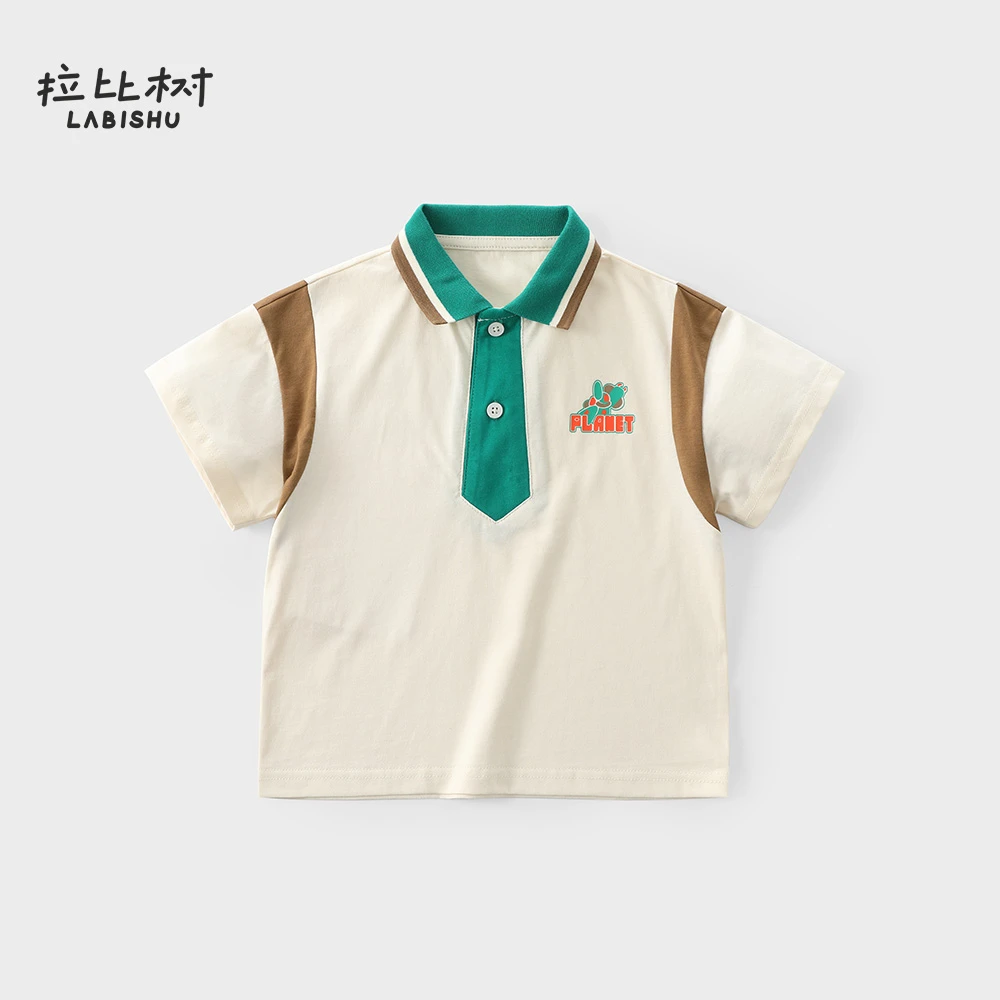 拉比树童装男童夏季纯棉翻领短袖T恤2024新款宝宝针织套头polo衫