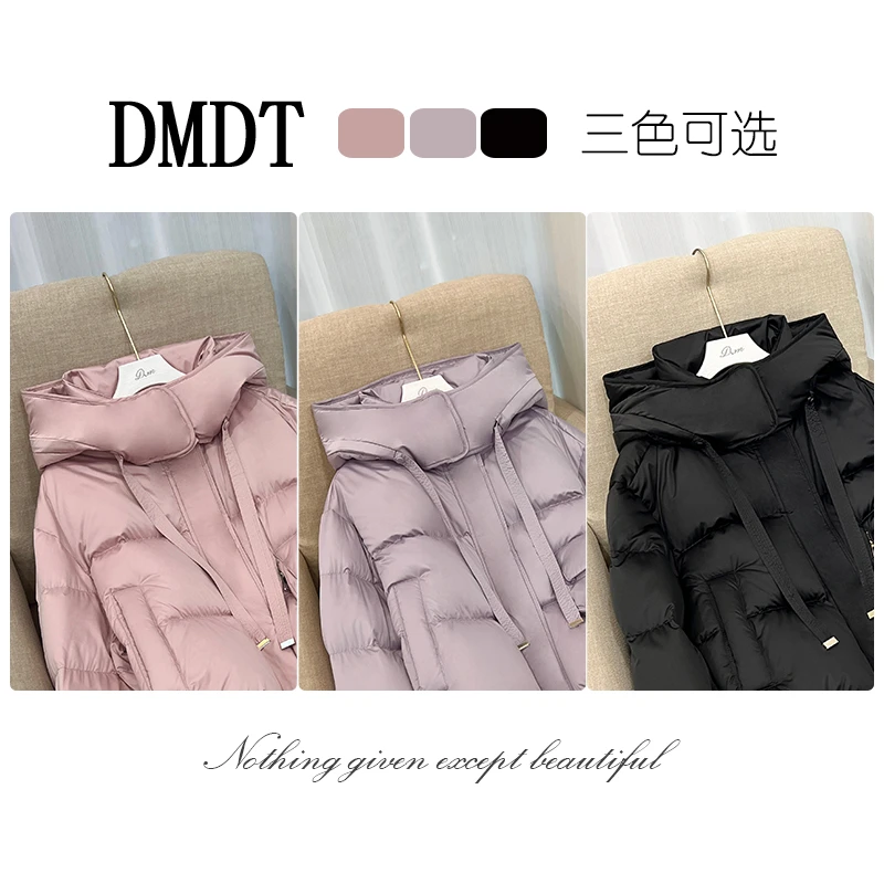 【DMDT潮牌】新品“从绒”蕾丝拼接连帽鸭绒显瘦女羽绒服2191