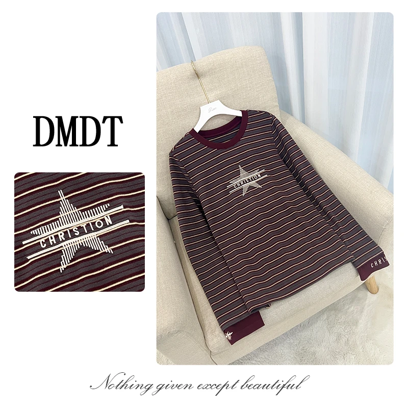 【DMDT潮牌】2025春季新品 “暖酷捕手”字母刺绣条纹显瘦女T恤118296