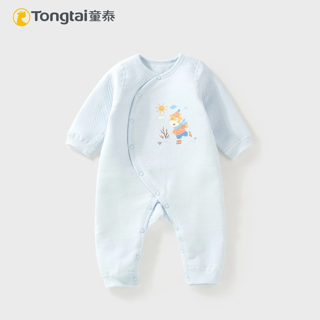 Tongtai/童泰新生儿春秋保暖连体衣幼儿纯棉偏开哈衣婴儿4668宝宝