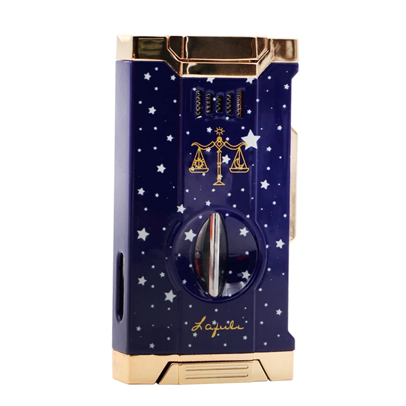 Lafuli雪茄剪打火机 12星座三合一多功能雪茄架V剪双火喷枪点火